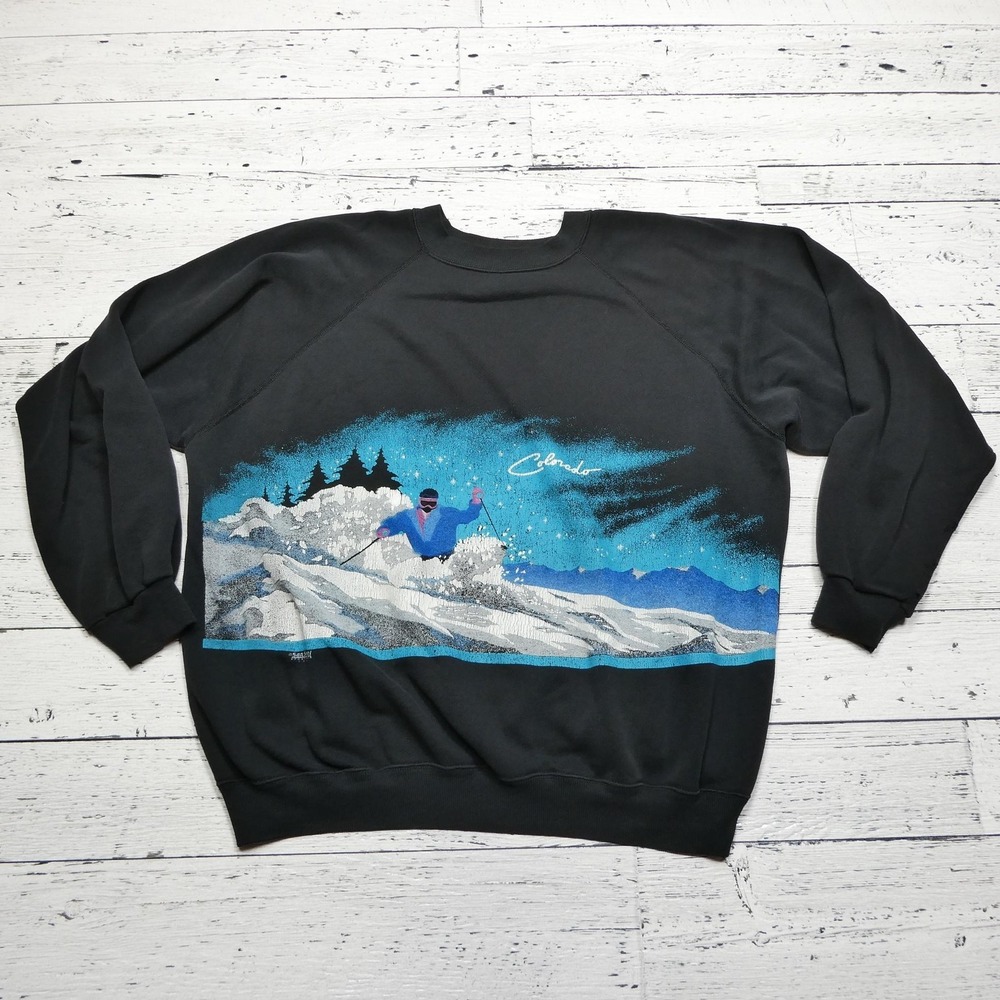 Vintage Colorado Skiing Sweatshirt Womens Large Hanes San Segal Pullover 90s USA